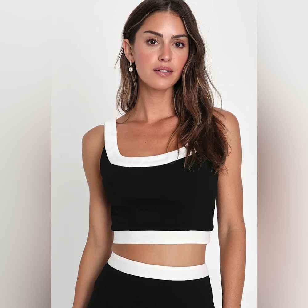 Lulus Totally Sensational Black Color Block Sleeveless Crop Top